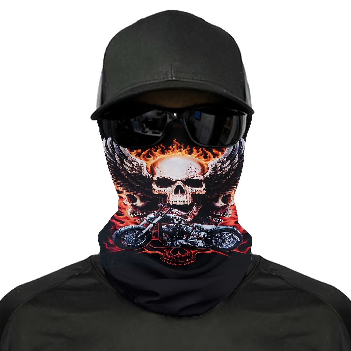 Máscara De Calavera Para Moto - Bandana Multifunción Con Estampado Esquelético, Talla única - Incluye Guantes A Juego, Para Ciclismo, Senderismo, Halloween
