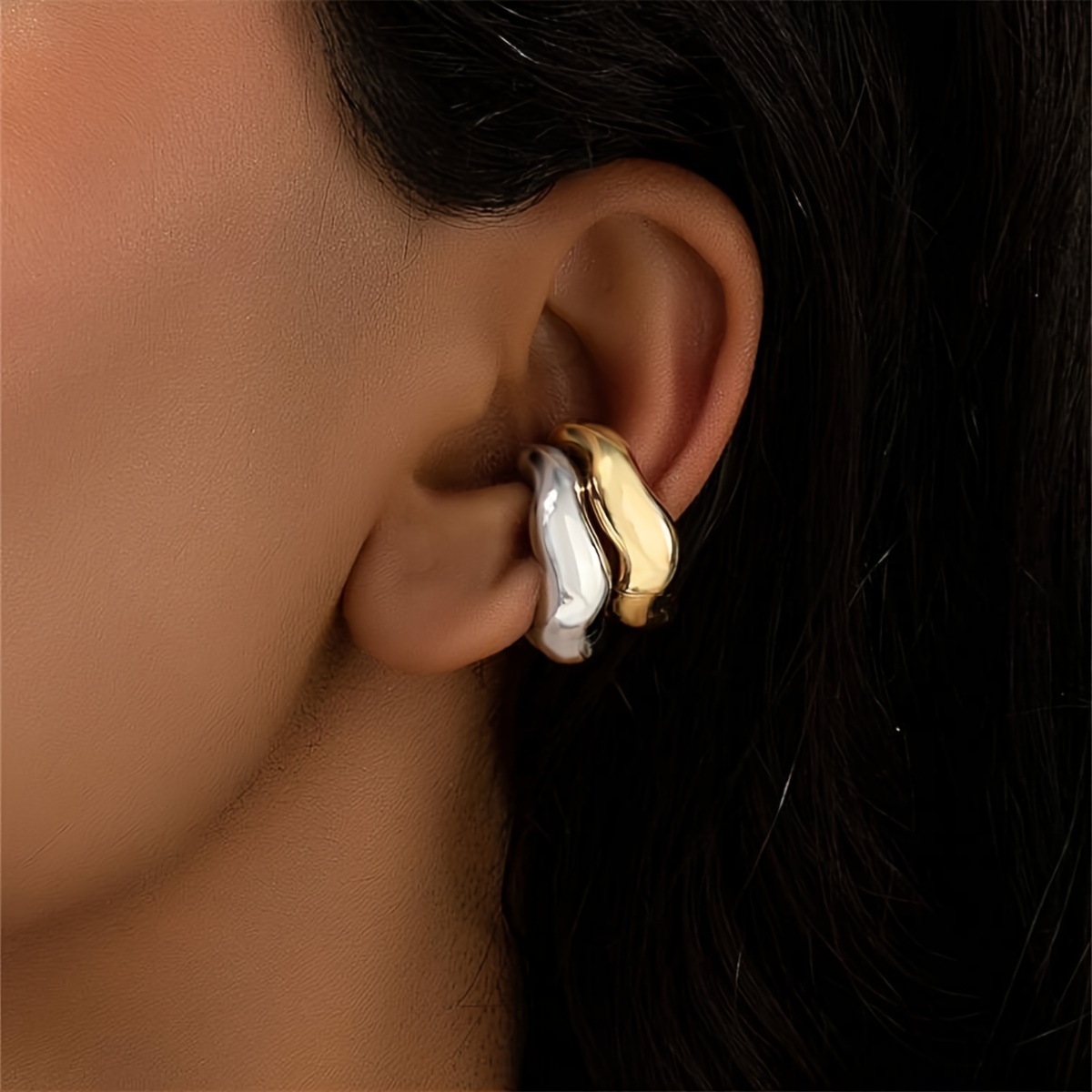 2pcs Chic Minimalist Mixed Color Alloy Ear Cuff Set - Sleek Clip-on Earrings For Casual Attire, No Piercing Required, Novelty Earrings