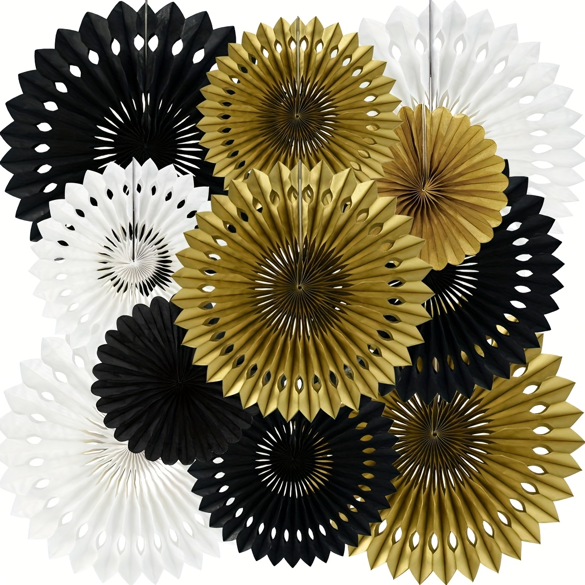 Image of 11pcs Black Hanging Honeycomb Round Paper Fans Decoration Set For New Year Baby Shower Birthday Wedding Bachelorette Retirement Photo Booth Backdrops Anniversary Paper Party Supplies Decoration