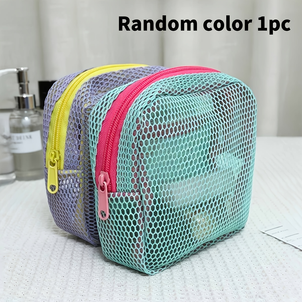 TEMU Borsa per trucco in rete , spedita in colori e stili casuali, adatta per palestra, viaggio e campeggio - Organizzatore per cosmetici portatile e