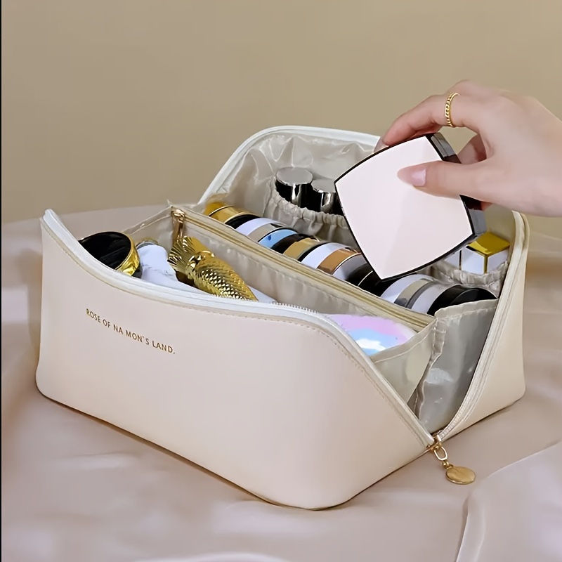 TEMU Large Makeup Bag, Double-layer Makeup Bag, Travel Makeup Bag, Leather Makeup Bag, Makeup Travel Bag, Portable Men's And Women's Makeup Bag