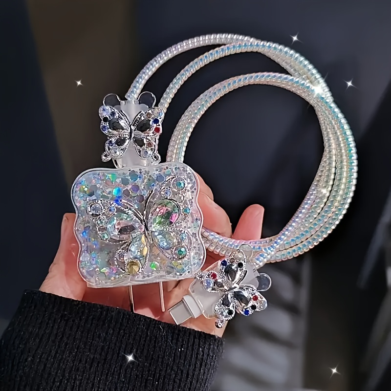 TEMU 5pcs 5pcs Rhinestone Charger Protector Case Compatible For 20w/18w Fast , Anti- & Anti-break Cable Protectors Suitable For Iphone Charger,