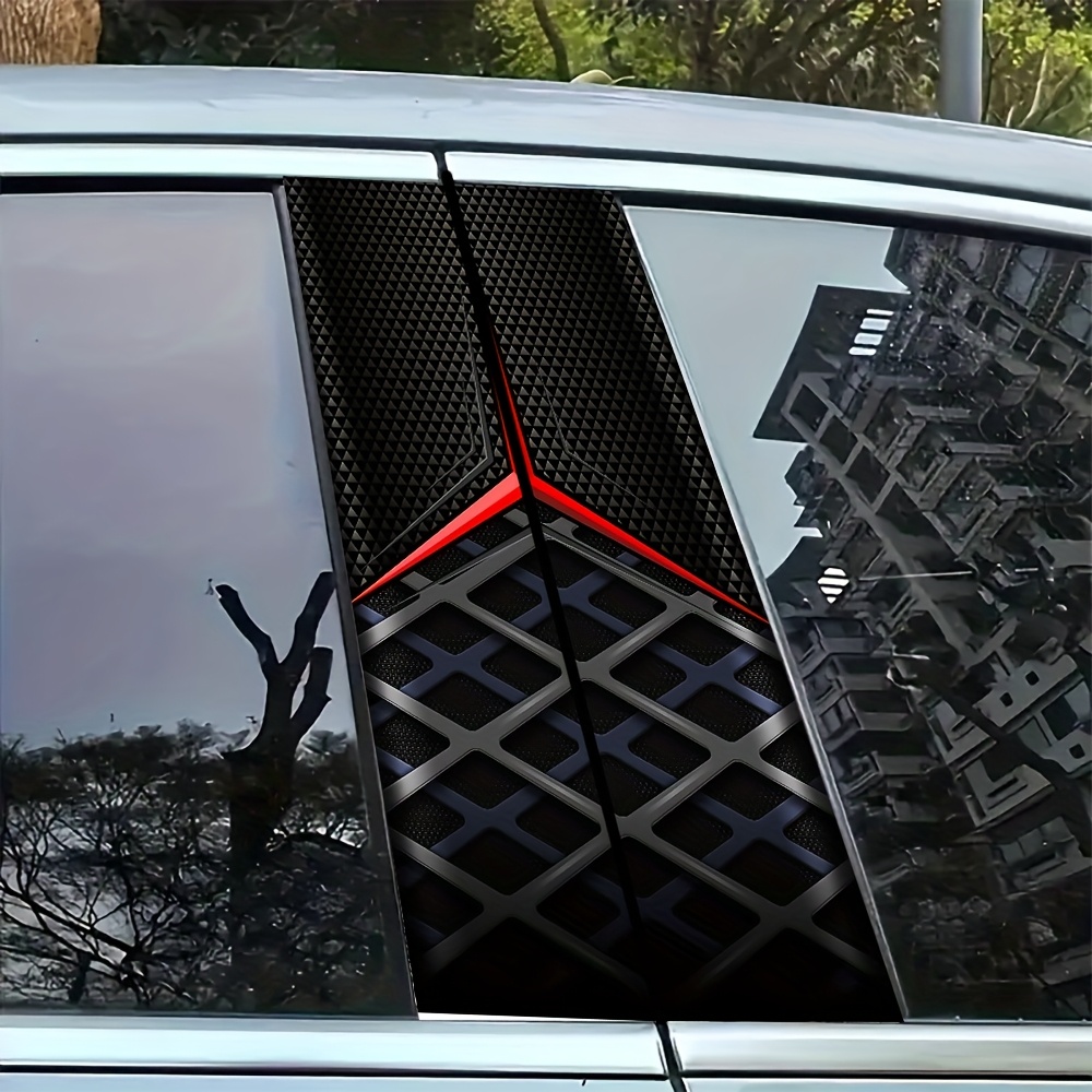 Image of 2pcs Cool Geometric Style Car B-pillar Stickers Black Red Grid Pattern Individual Trendy Car Decoration Stickers Waterproof Suitable For Car B-pillars - Easy To Paste And For Sedans, Cars, Suvs, Mpvs