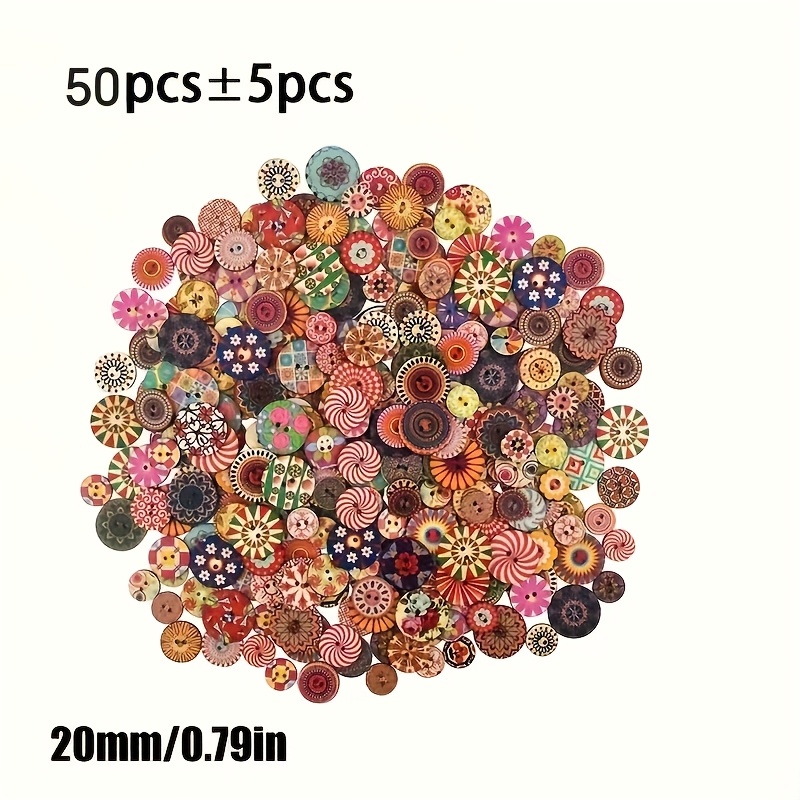 TEMU 50 pièces Boutons en Bois Vintage Lisses de 15mm et 20mm Multicolores, à 2 Trous pour DIY Couture ou Décoration de Carnets