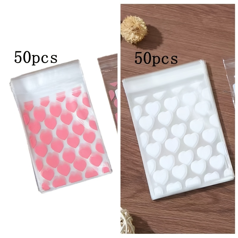 TEMU 100 Stück bedruckte, selbstklebende Plastik-Geschenktüten, transparente Verpackungsbeutel für Geschenke und Dekorationen