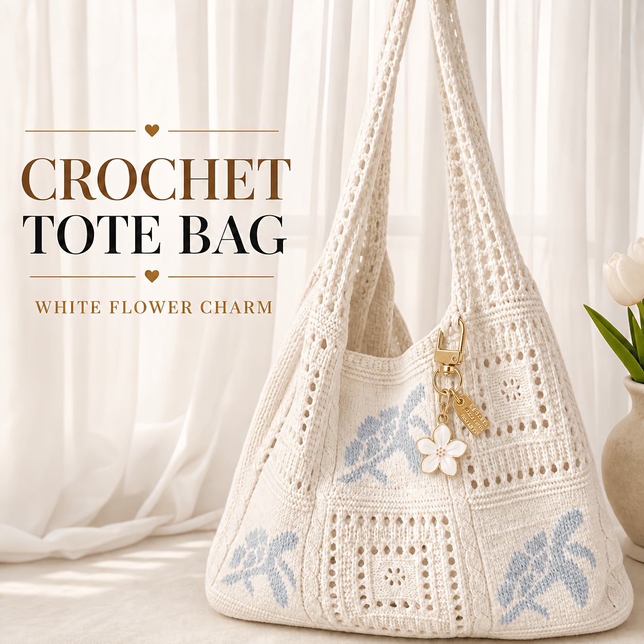 TEMU Essential Crochet Tote Bag bag Charm, Large Capacity Beige Beach Bag With Sea Turtle Pattern, Bohemian Woven Shoulder Bag For Travel, Coastal ,