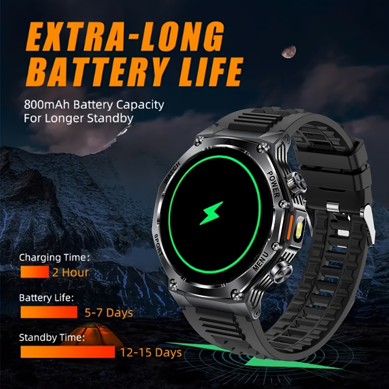 Smartwatch with LED Flashlight & 800mAh Battery