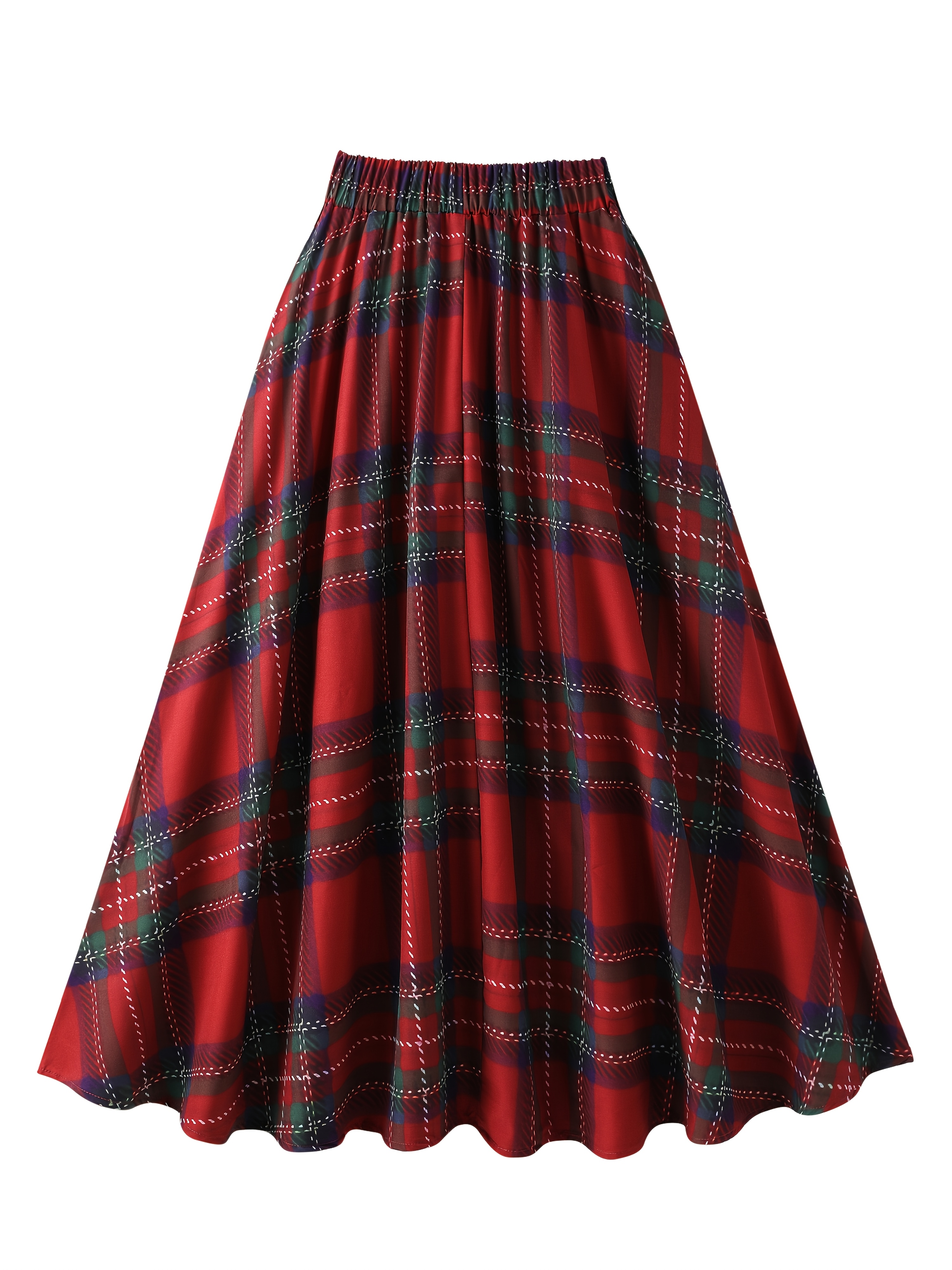 plus size women's flared midi skirt vibrant red green Temu New