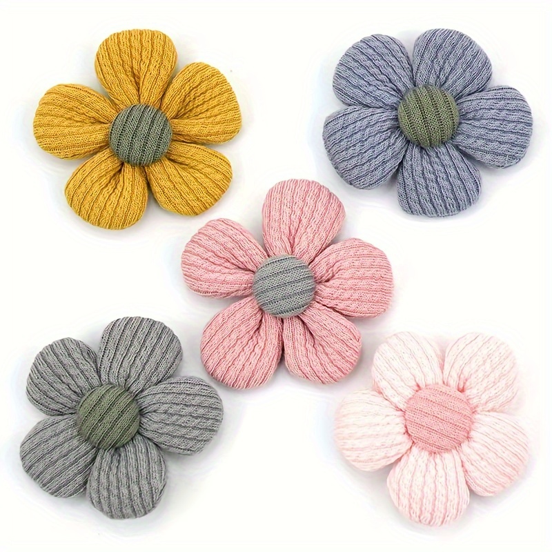 5pcs Handmade Padded Five-petal Flower Appliques - Ideal For Diy Brooches, Hair Clips, Shoe & Hairband Decorations, Craft Supplies|vibrant Decoration|soft Texture, Flower Applique For Crafts