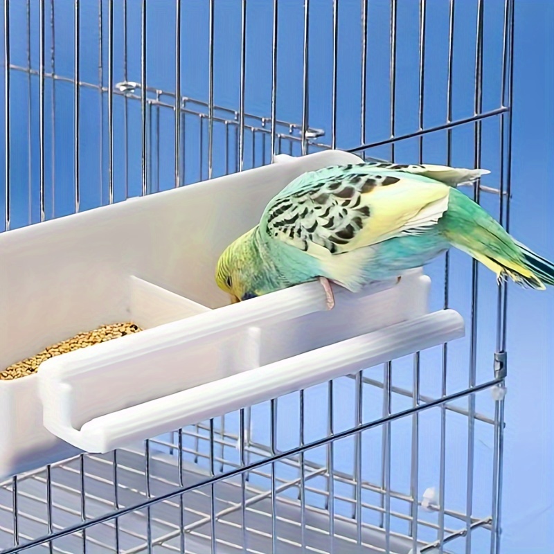 

Bird Cage Dual Pole Food Box, Plastic Seed Feeder Bowl For Parakeets, Canaries, Finches, And Small Birds, Easy Install Water And Feed Dispenser