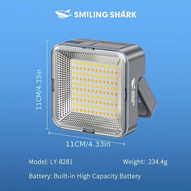 1pc Smiling Shark Rechargeable Camping Light Super Bright with Magnetic & Hook, Portable Solar Camping Lantern with Power Bank Function, Emergency LED Camping Lamp, High-Brightness Floodlight Work Light for Camping, Hiking, Emergency