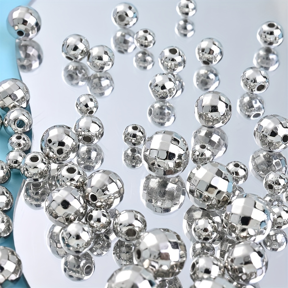 

20/30/50/100pcs Disco Ball Round Silvery Reflective Mirror Beads, Suitable For Diy Bangle Necklace Earrings, Holiday Party Gift Diy Crafts