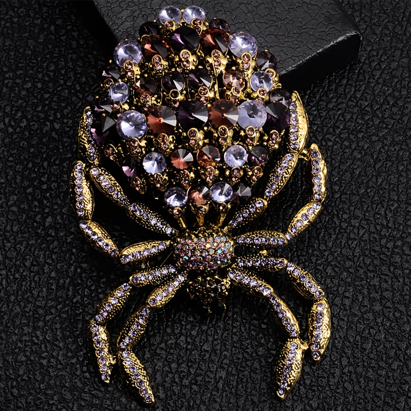 

Luxurious Golden Spider Brooch With Purple & Gemstones – Vintage Style Alloy Pin For Suits, Dresses, And Party Jewelry – Perfect Christmas Gift Or Accessory, Spider Jewelry