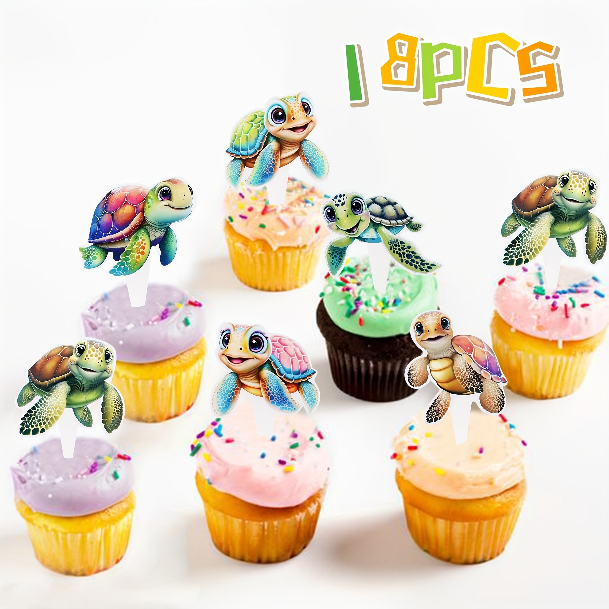 Image of 12pcs/18pcs Turtle Cake Decoration Red Glitter Lobster Cake Decoration For Bridal Shower Pool Animal Theme Birthday Party Dessert Table Cake Decoration Supplies