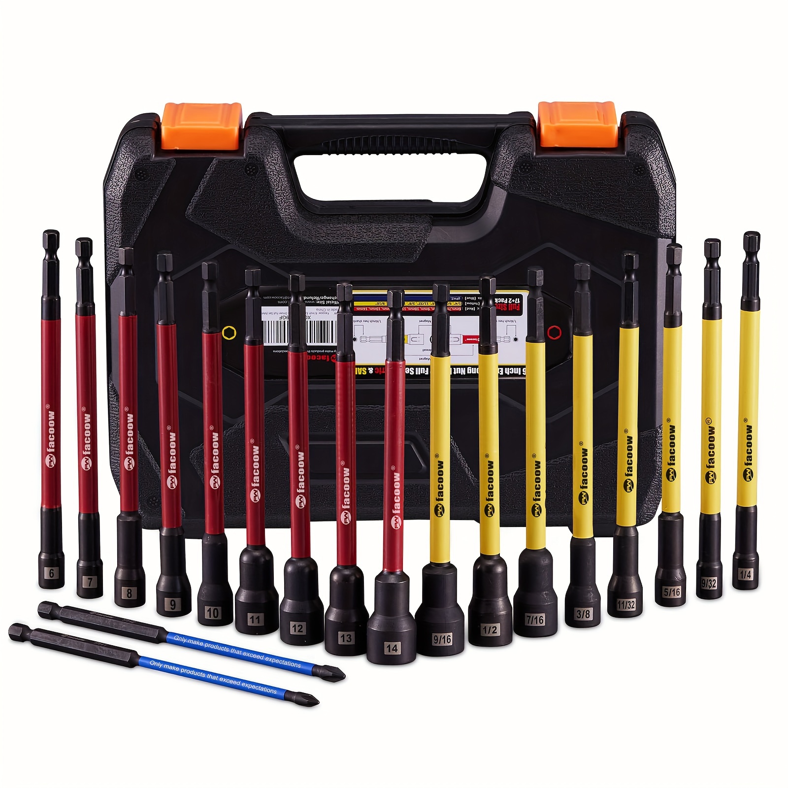 

Magnetic Nut Driver Set For Impact Drill, 19 Pcs With Metric & Sae Including Ph1 & Ph2, 6 Inch Extra Long Nut Driver Set With Storage Case, Durable For Professional And Diy Projects