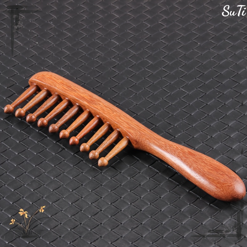 Image of Wooden Wide-tooth Hair Comb For Long Hair - Scalp Massaging & Detangling, Care With Smooth Polished Finish, For Comfortable Grip
