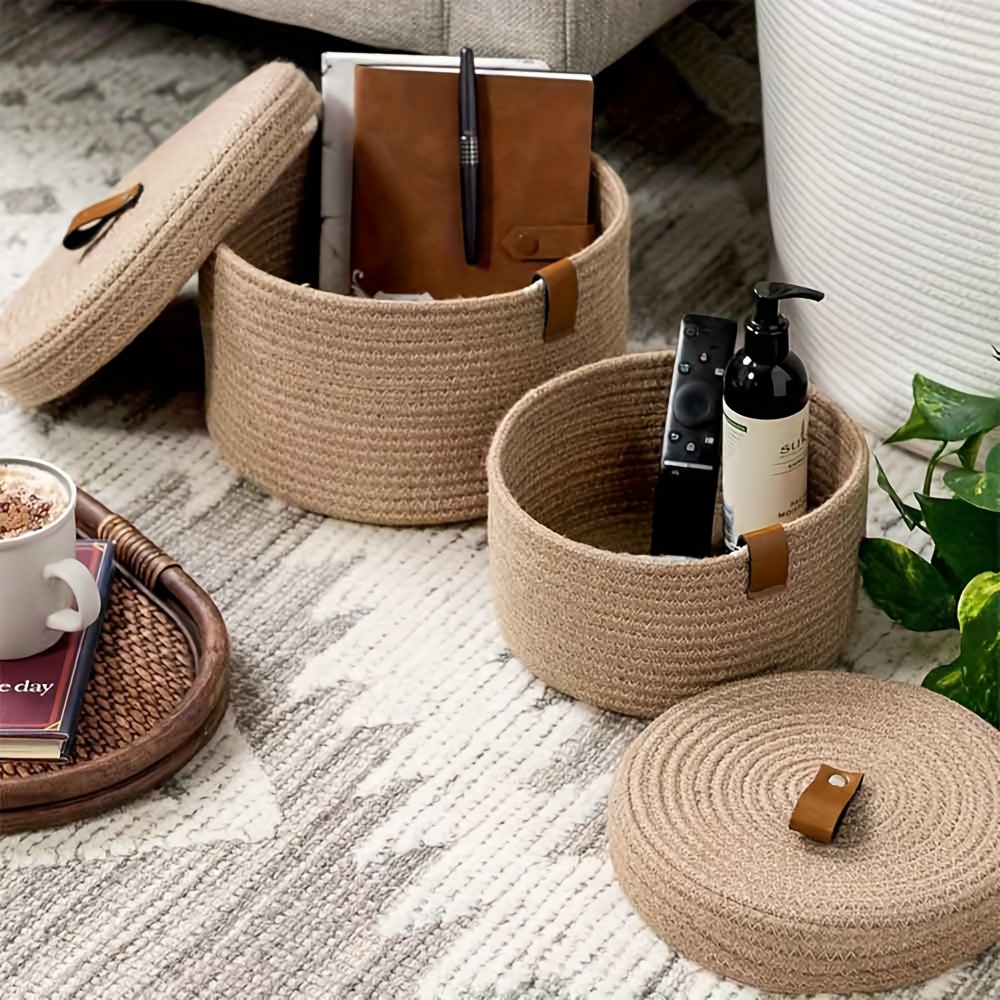 Cotton Rope Woven Basket Lid Solid Color Braided Storage Temu Australia