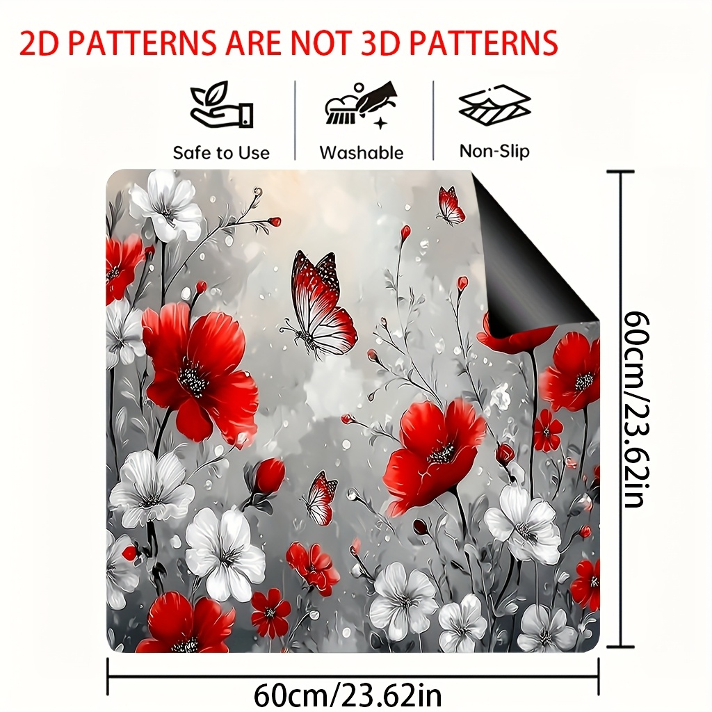 TEMU 1 pièce, Tapis de pour Plaque de Cuisson à Impression Plate 2D, Motif Floral Papillon, Tapis de Séchage pour Comptoir de Cuisine pour Tout