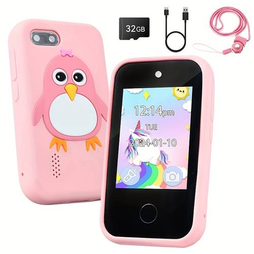 kids smart phone toys touchscreen hd cell phone for birthday gifts penguin play phone for boys girls travel toy preschool learning toy for