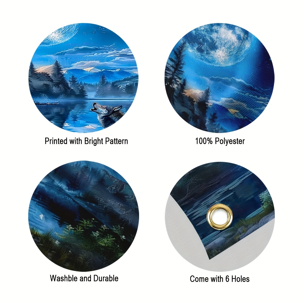 2D Flat - 1pc Wolf by Moon Lake Decorative Garage Door Cover - 2D Flat Printing, Polyester Outdoor Banner, Easy to Hang, Versatile for Any Festive or Themed Event, Festive Decoration|Majestic Landscape Decor|Durable Outdoor Fabric