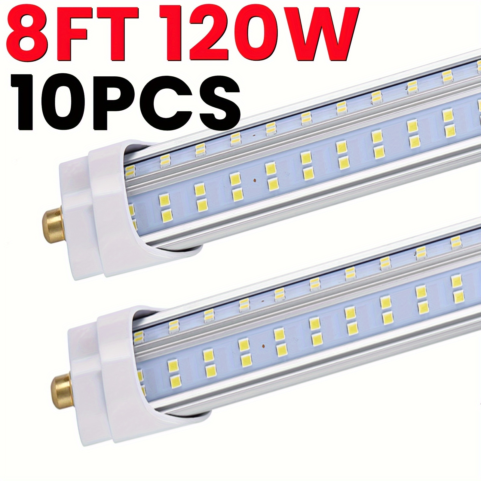 

10pcs T8 T10 T12 8ft Led Light Bulbs, Single Pin Fa8 Base, 8 Foot Led Replacement, 120w 18800lm, 6000k , V Shape, Bypass, Lights