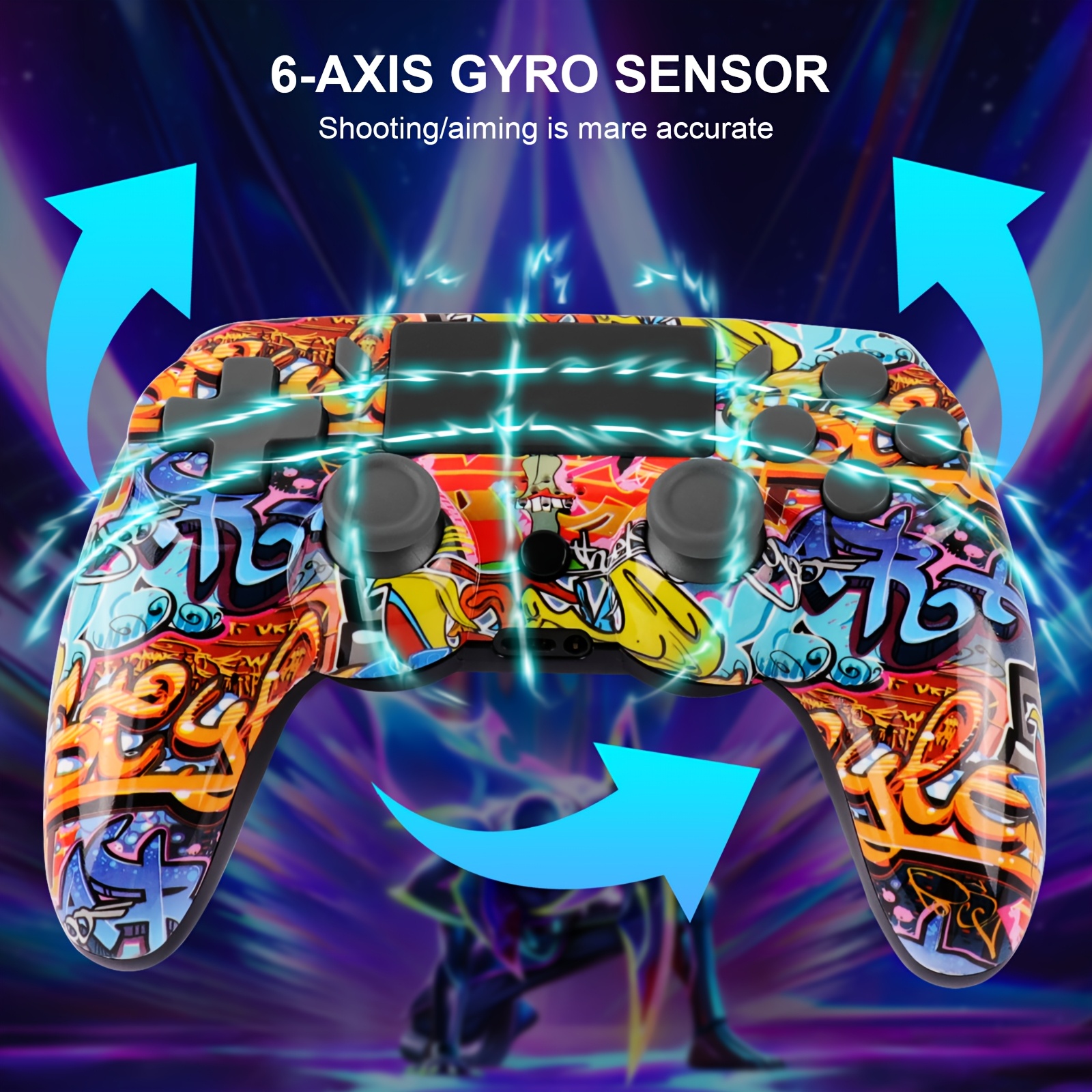 Wireless Game Controller with Graffiti Design, 600mAh Long Battery Life, Wireless, Motion Sensing, Ergonomic Grip for PS3, PS4, PC - Vibrant Colors, Rechargeable Lithium-Polymer Battery, Pc Gaming Peripheral | Vibrant Design | Multifunctional Device