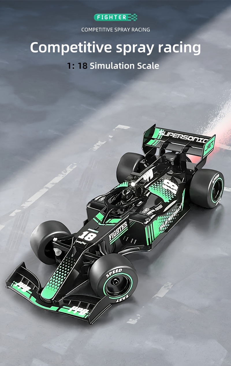 1:18 Scale RC Drift Toy Car - High-Speed Drift with Spray Technology, All-Terrain Performance, Cool Lighting, Red & Green, Rechargeable Battery, Perfect Birthday Gift, RC Car Toy, Sleek Design, Durable Plastic