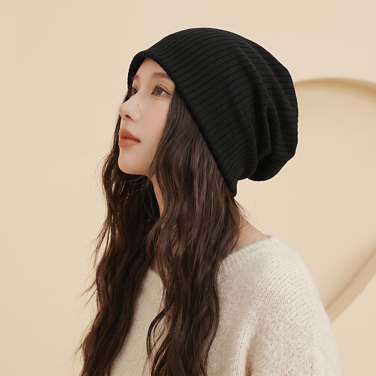 TEMU Autumn Winter Ribbed Thickened Cycling Puffy Bag Hat Women's Windproof Warm Brimless Hat Minimalist Cold Style Commuting Cycling Trendy Cold Cap