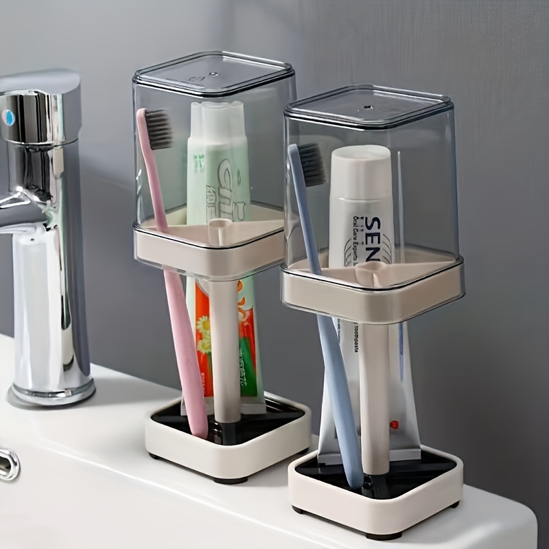 

1pc Modern Toothbrush Holder Set With Cup - Wall-mounted Couple Storage Organizer, Space-saving Design, Ideal For Bathroom Organization & Decor