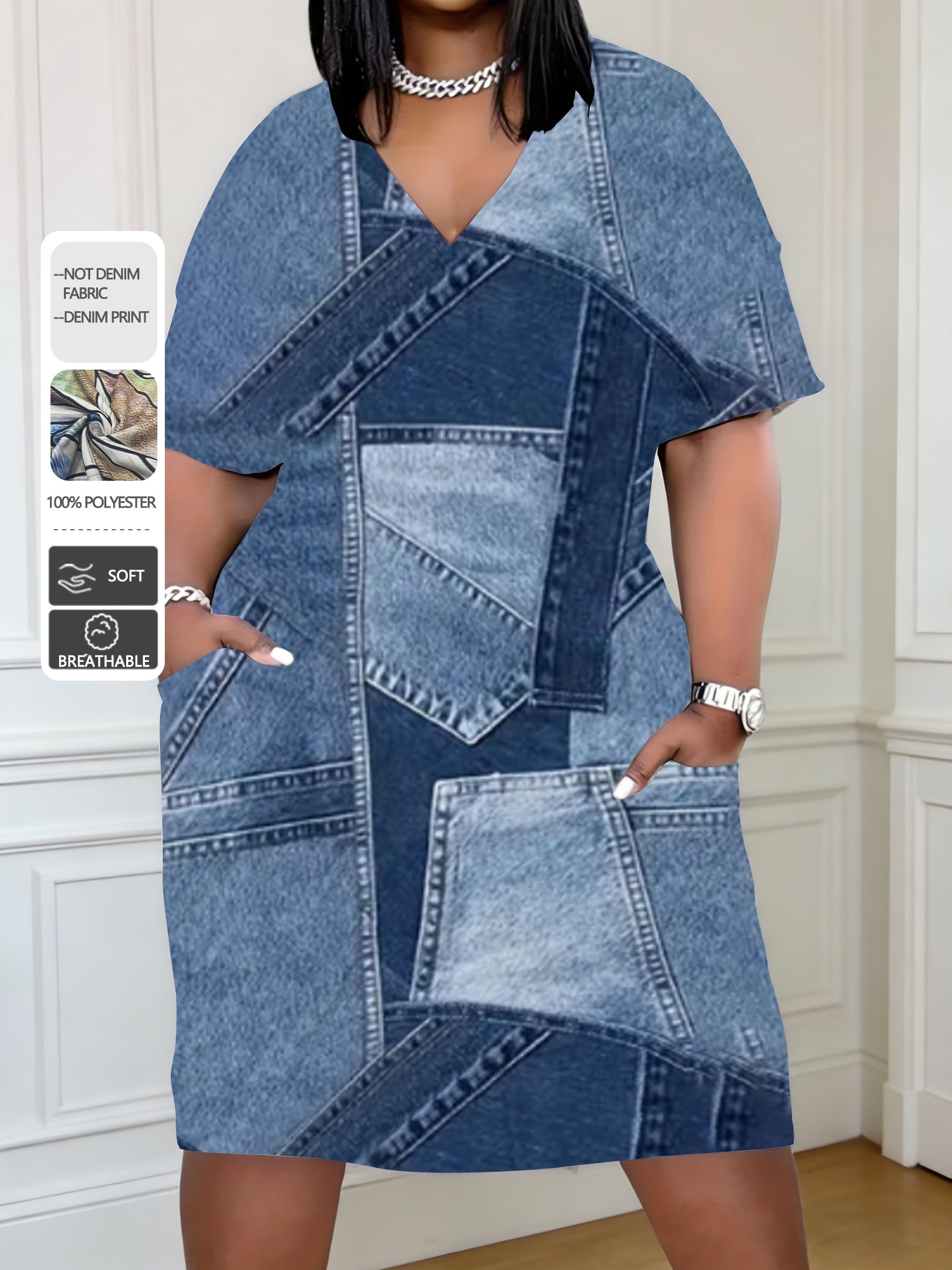 blue denim dress sold on Temu United States