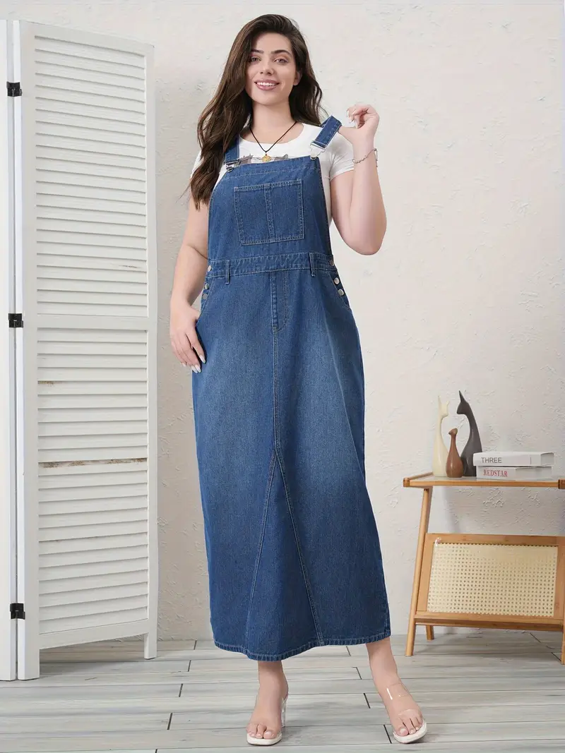 womens plus size denim overall dress adjustable straps - Temu Oman womens plus size denim overall dress adjustable straps - Temu Oman