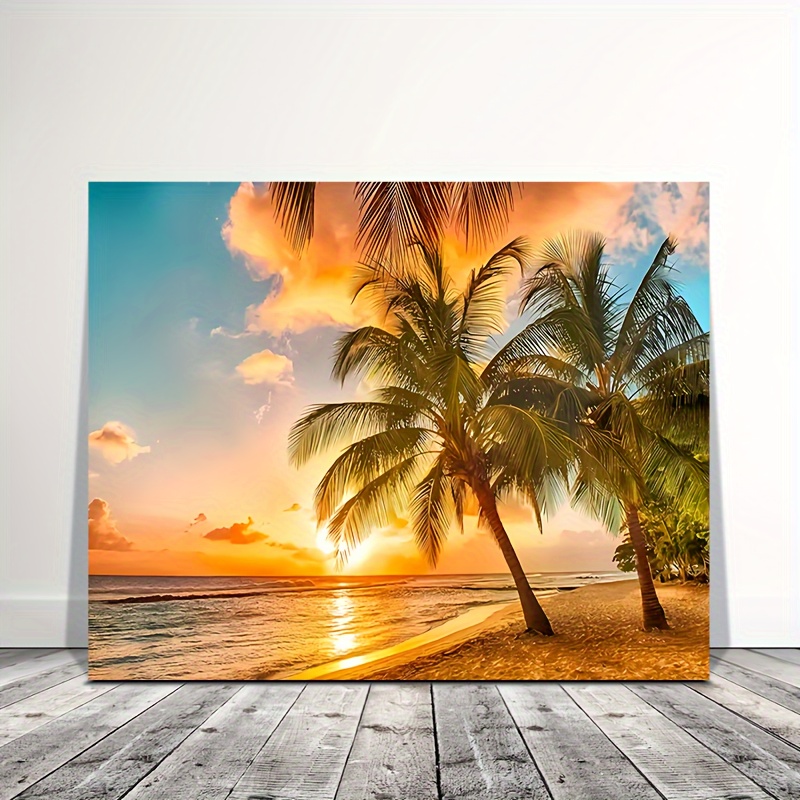 

1pc Canvas Wall Art Sunset Seaside Ocean Picture Sea Scene Print Artwork Decor Relaxing Palm Tree Seascape Painting For Bedroom Living Room Home Decoration Thickness 1 5 Inch