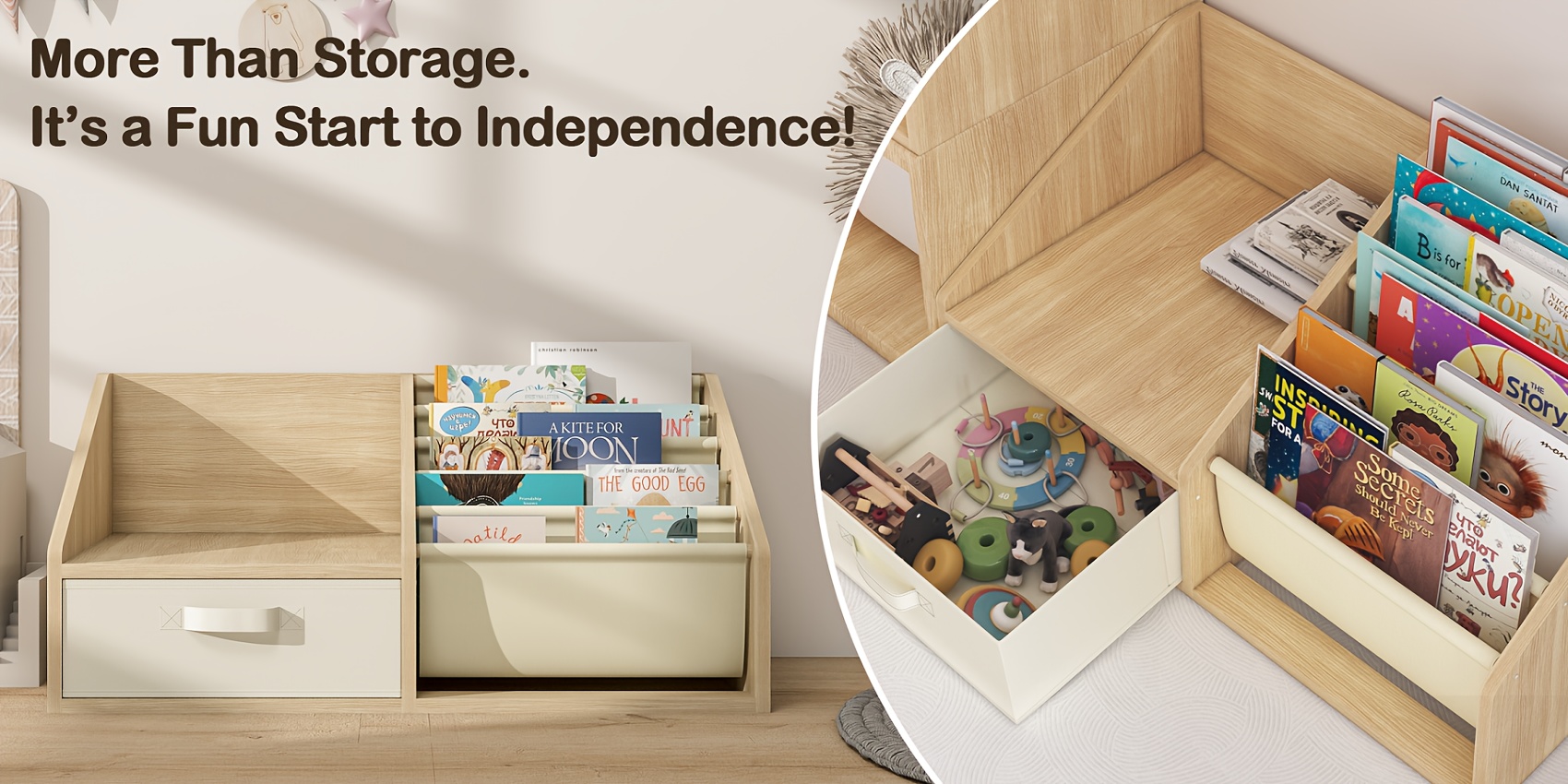 ! 5-Pocket Fabric Toddler Bookshelf + Drawer, Easy Assembly, Nursery & Playroom Reading Corner Storage Must-Have, Limited Time Offer