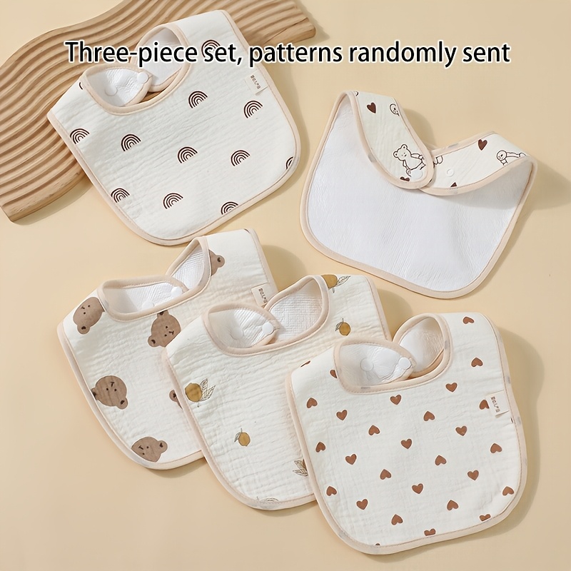 Image of 3/5pcs U-shaped Extra-large Bib Set, Newborn Baby Bib, Cartoon Bib For Boys And Girls, Portable Adjustable Snap Fasteners