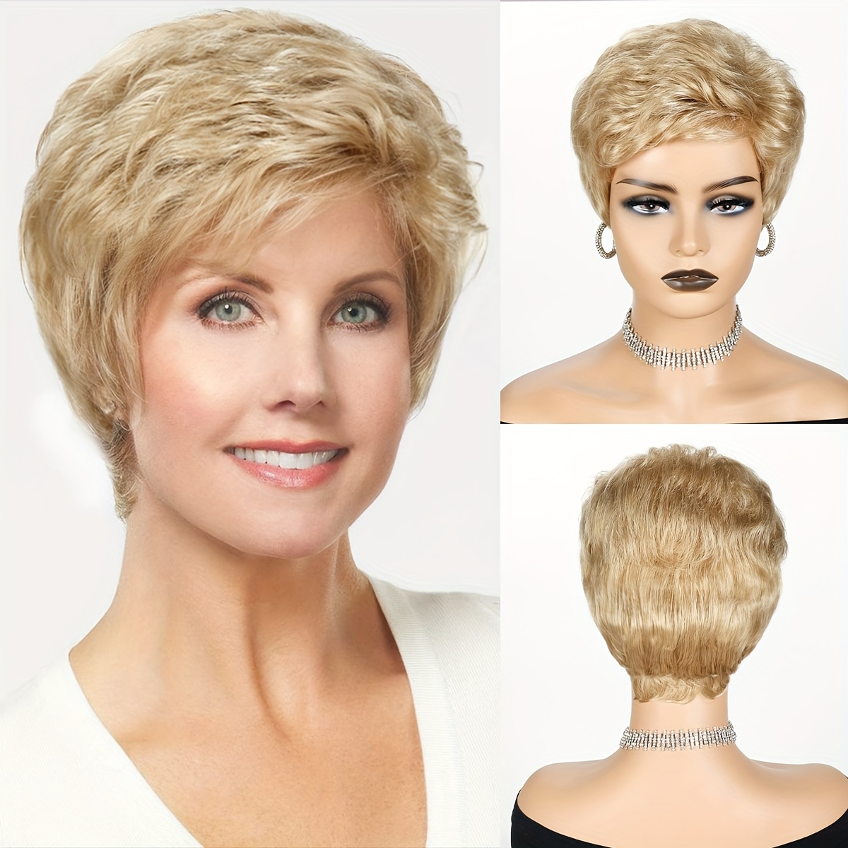 TEMU Perruque courte dorée pour femmes - Facile à coiffer, parfaite pour les débutantes, cheveux synthétiques résistants à la chaleur, adaptée à un ,