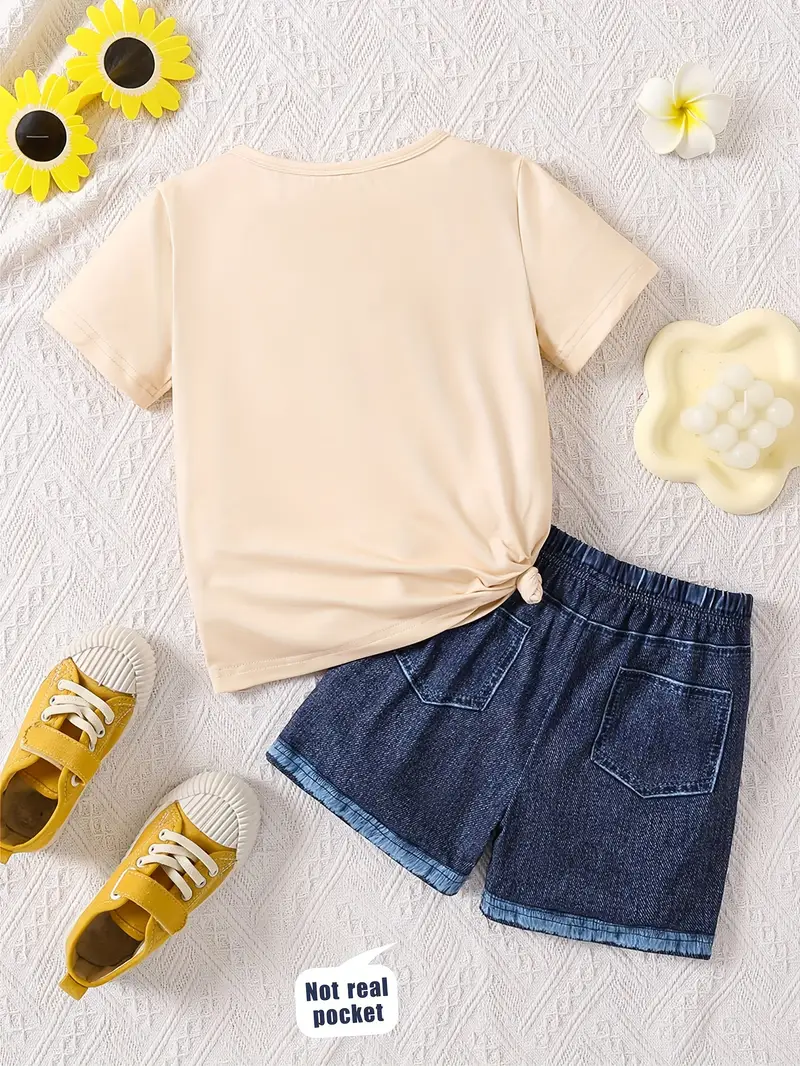 Set 2 Pezzi Bambina Floreale - Maglietta Maniche Corte + Pantaloncini, Cotone Morbido - Foto 8