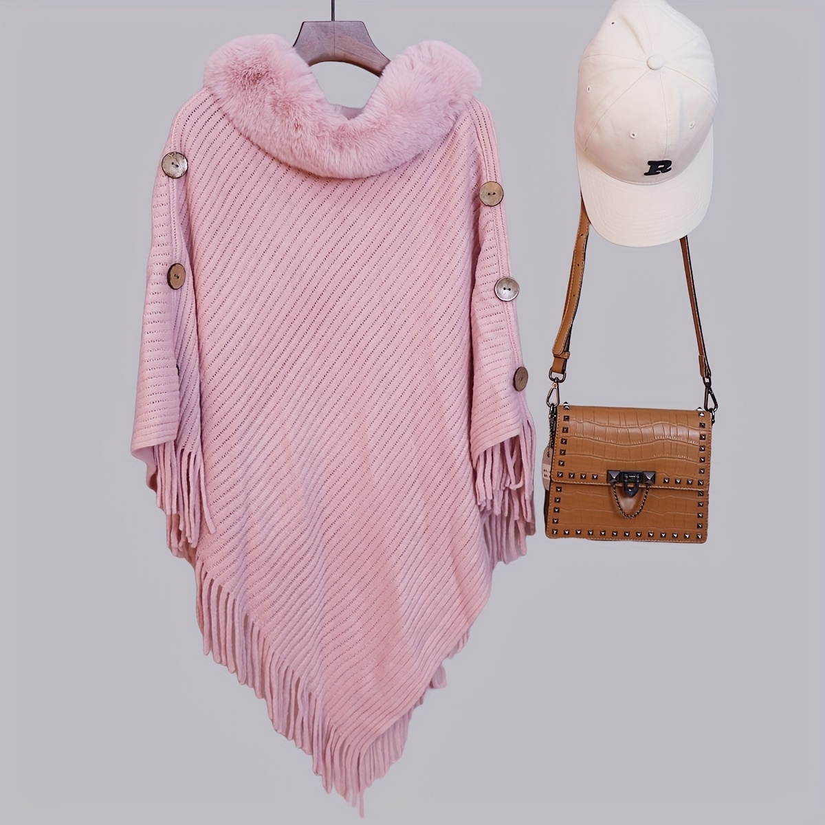 TEMU Autumn Winter New Hooded Cloak Western Cross-border Mid-length Design Side Button Shawlchristmas Gift, Christmas Colors, Christmas Day&christmas