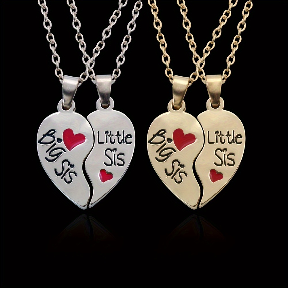 

Heart Pendant Necklace Set - Perfect Gift For Sisters - Zinc Alloy With Red Heart Charm - 45cm+5cm/17.7in+1.97in Chain Length