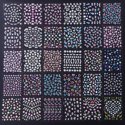 10 sheets colorful flower nail art stickers 3d self cute daisy floral nail decals heart nail supplies glossy plastic nail decoration accessories for women
