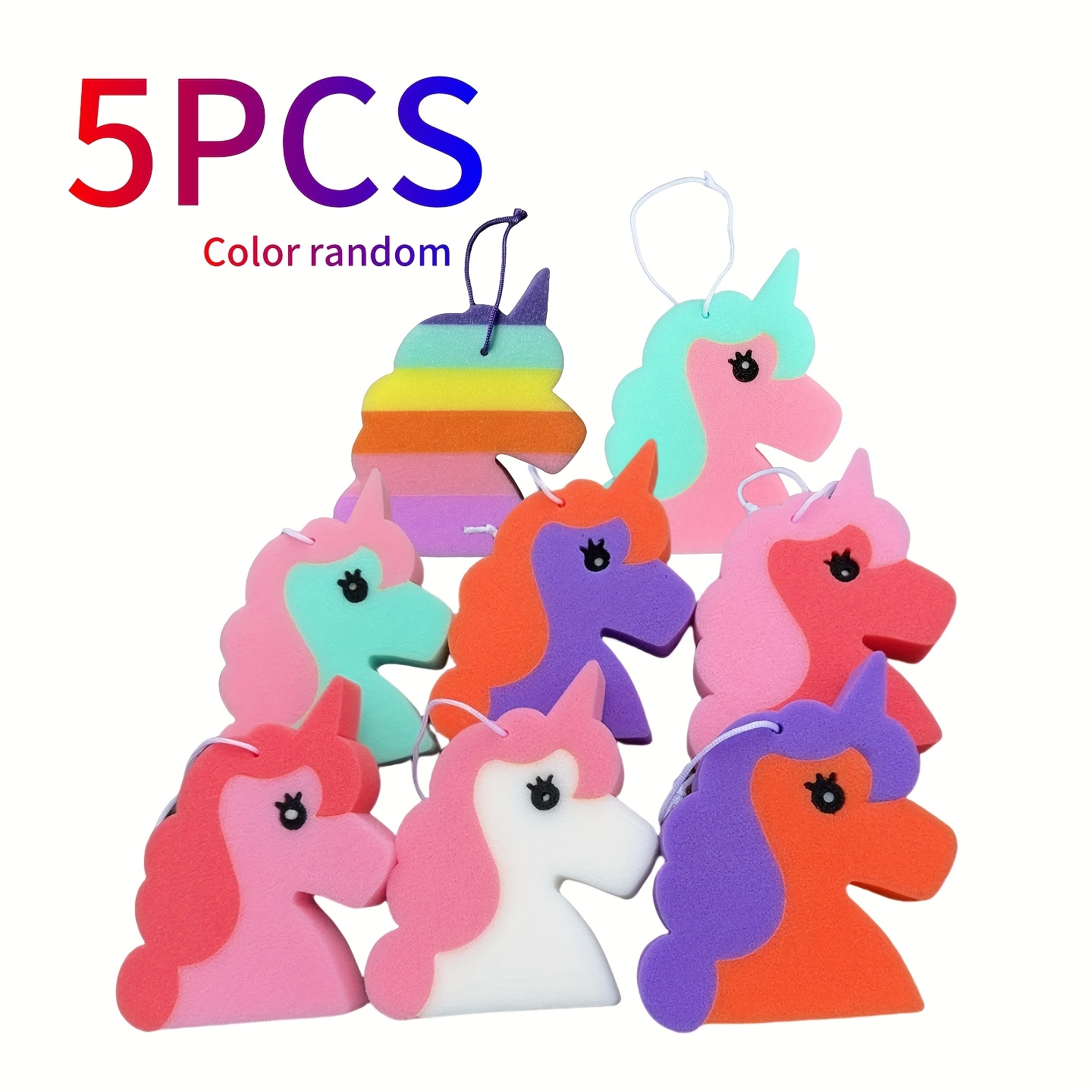 5-pack Random Colors Unicorn-themed Bath Sponges, Thickened And Soft