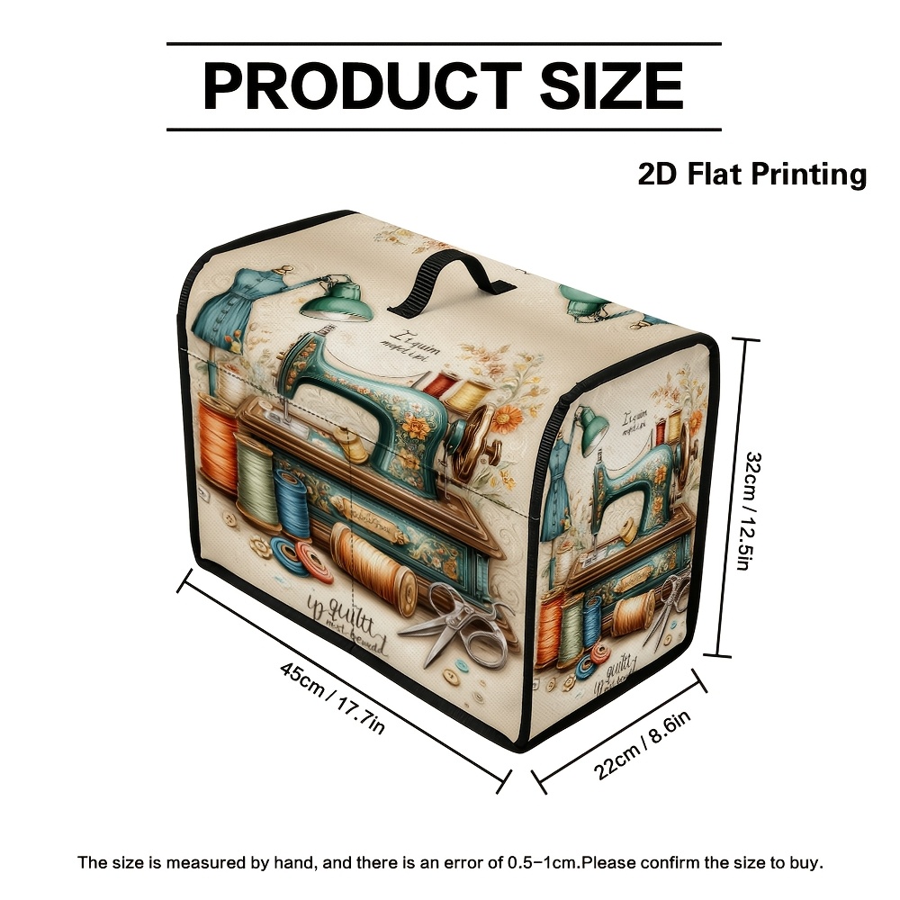 TEMU 1 pz Copri per macchina da cucire 2D piatta retr簷, forniture , stampa decorativa, copertura in tessuto con e tasche laterali, compatibile con la