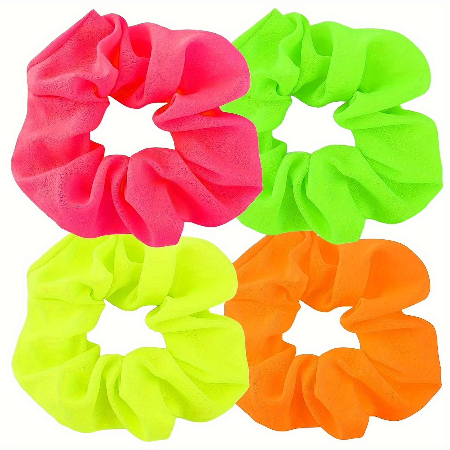 

4pcs Vintage Neon Chiffon Scrunchies - Hair Ties For Ponytails & Updos, 80s Parties & Workout Wear