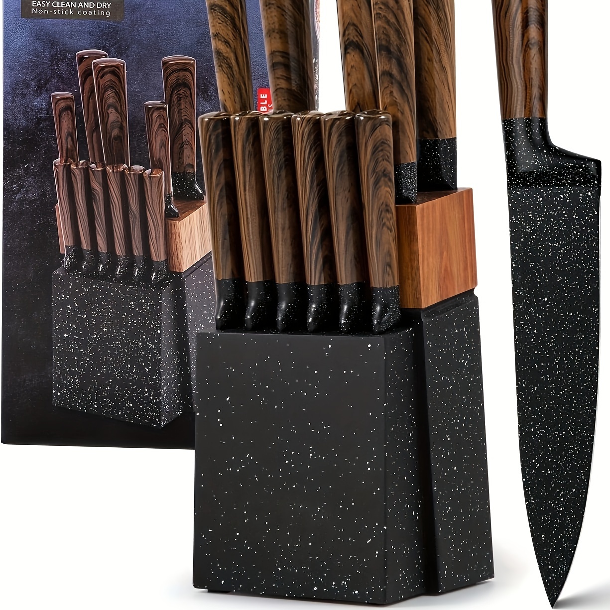 

12 Piece Kitchen Knife Set With Wood Block, Professional Chef Knife Set With Steak Knife, High Carbon German Stainless Steel Knife, Japanese Design Wooden Pattern Stainless Steel Handle