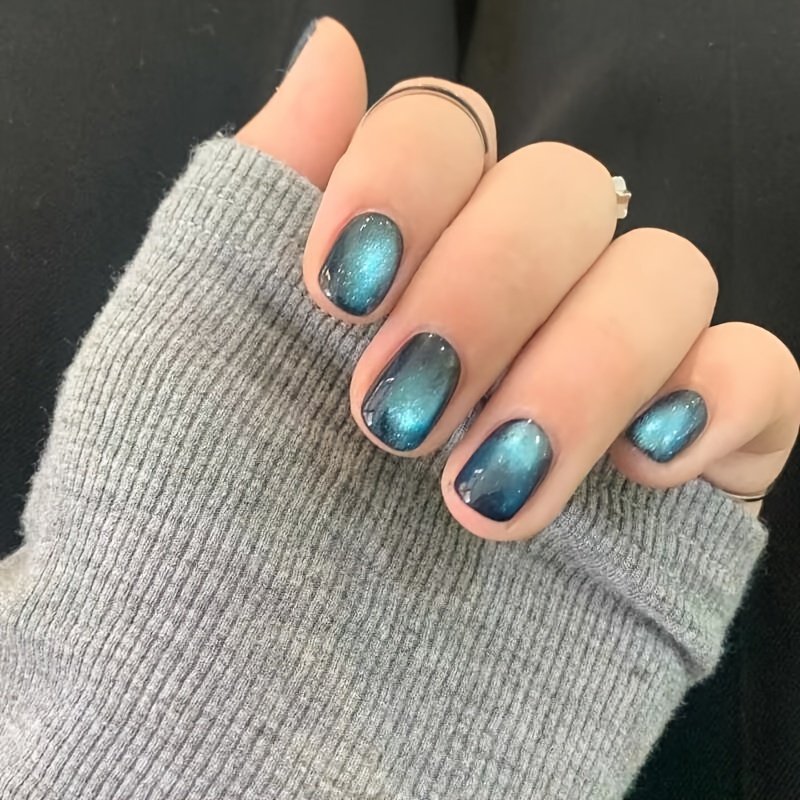 Kaichen Cat Eye Press On Nails – Silber Glitzer-Kurznägel Zum Aufkleben, 24 Stück Inkl. Klebeetiketten & Zubehör