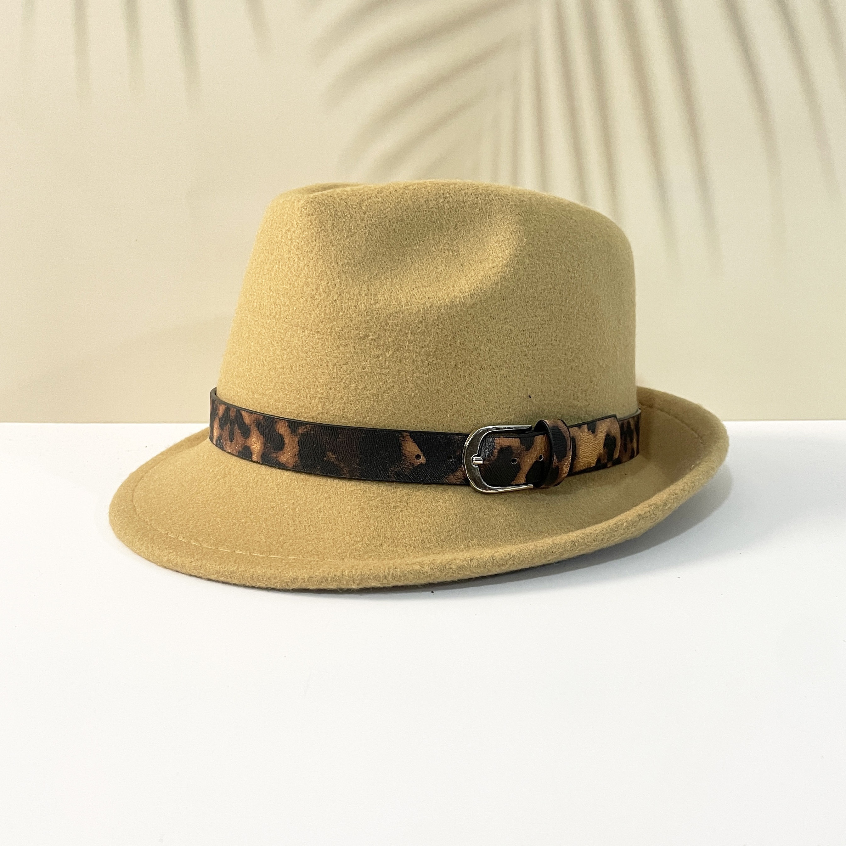 

Classic Leopard Print Buckle Fedora Hat For Men And Women - Polyester, Yarn-dyed, Lightweight, Inelastic, Dry Clean Only, No Feathers - Stylish Unisex Fedora Cap