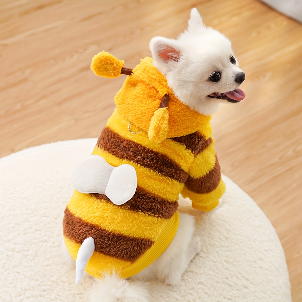 TEMU 1pc Bee Costume Dog Outfit With Leash Loop, Cute Striped Plush Pullover With , Tail & Wings, Machine Washable Polyester For Small, Medium, Large