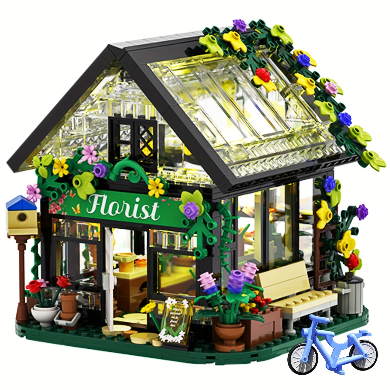 

625pcs Flower House Building Model Set, With Led Lights, Creative Building Blocks Set, Educational Toys