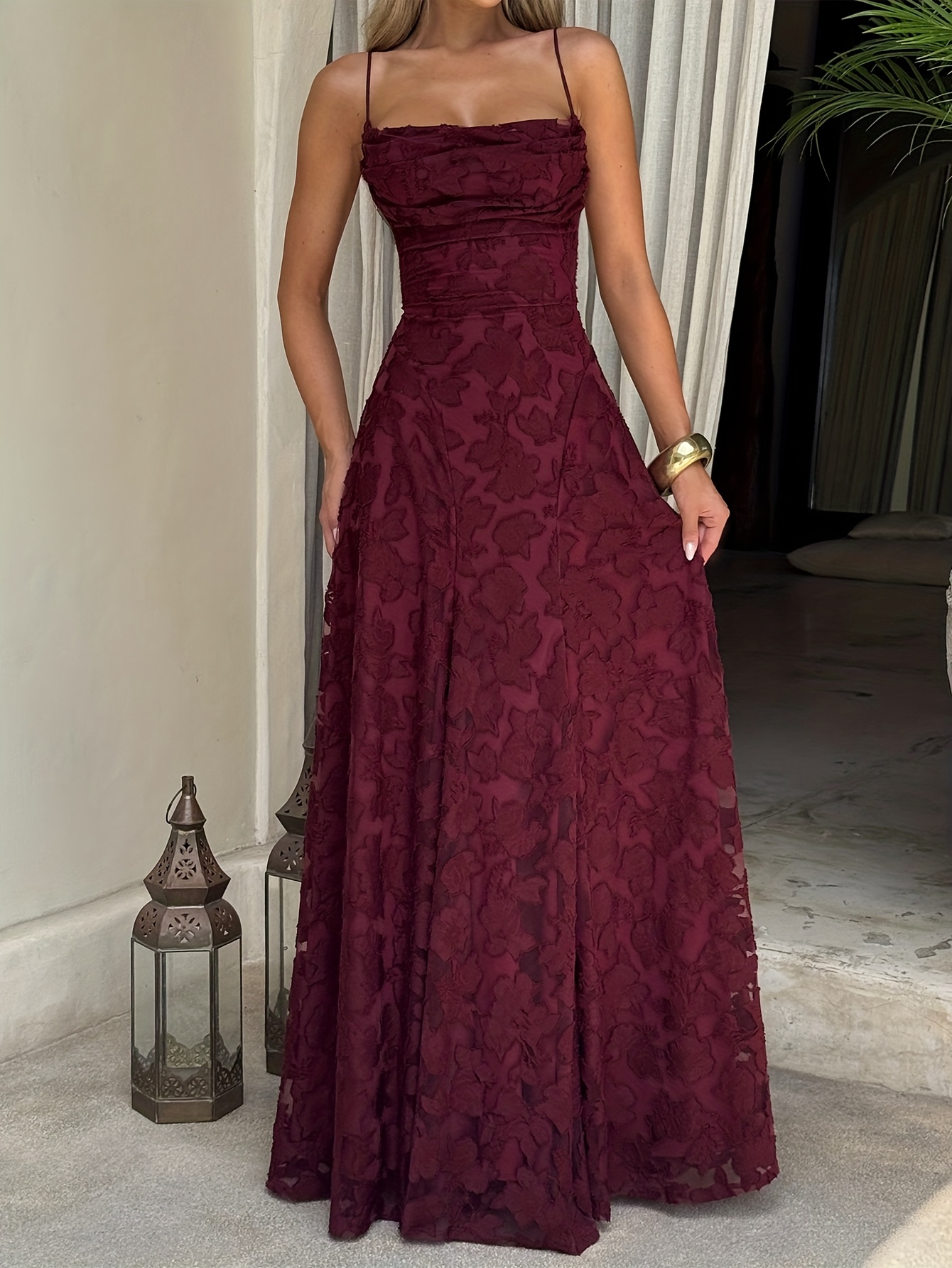 sachin and babi light blue dress ASOS DESIGN square neck maxi dress with fishtail silhouette and built up  shoulder detail in lace in burgundy masa: S Cmimi: 49.99€ main image 0