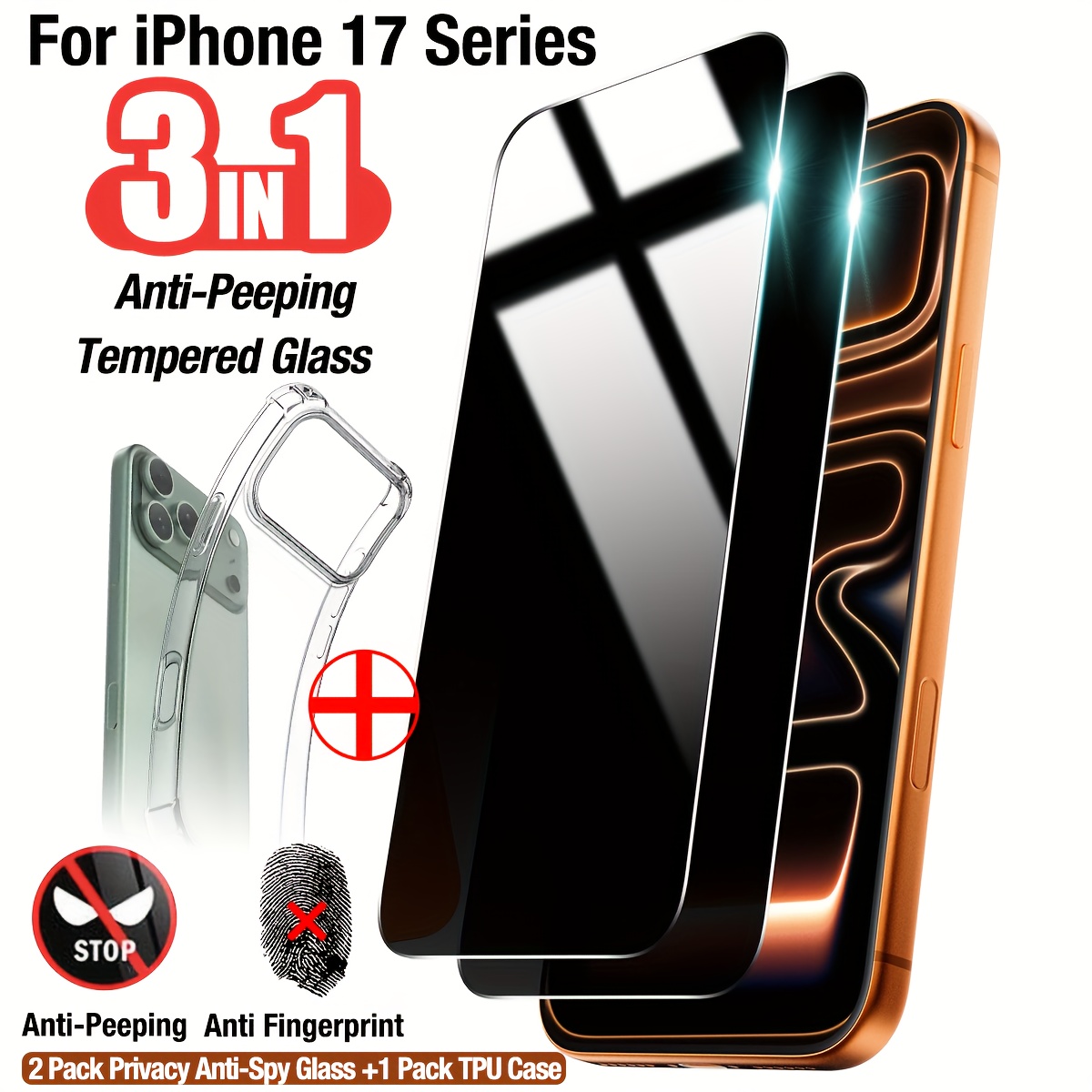 TEMU [2pcs Of Privacy Screen Protector + 1pc Of Case] 2 Tempered Glass Privacy Screen Protectors With Full Coverage And 1 Tpu Transparent Phone Case