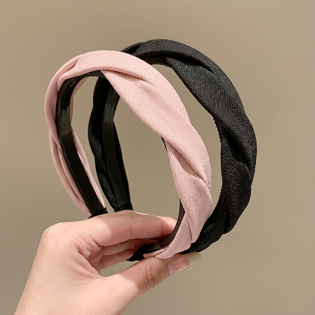 TEMU 2pcs Solid Color Minimalist Thickened High Crown Headbands, Suitable For Daily Commuting And Face Shaping
